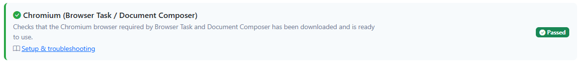 The Chromium readiness check showing Passed