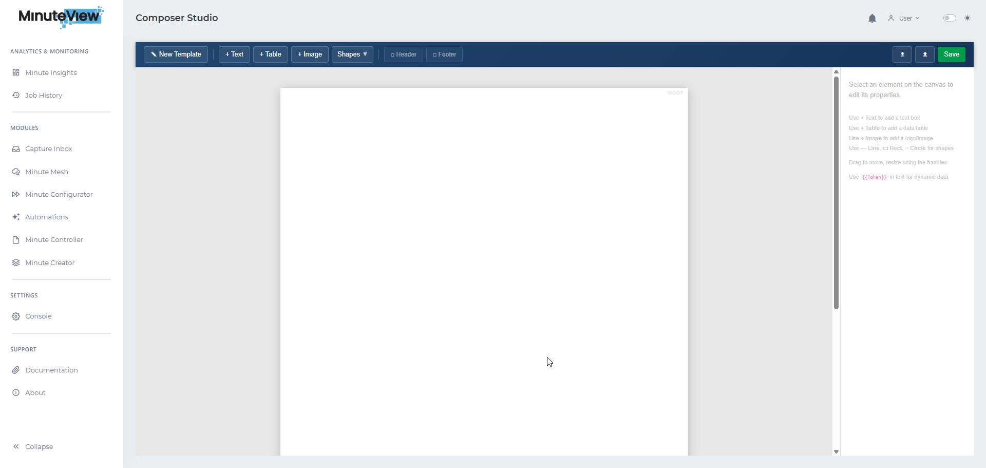 Creating a new template in Studio