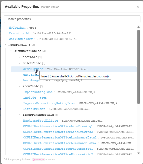 Token browser in Document Composer Studio
