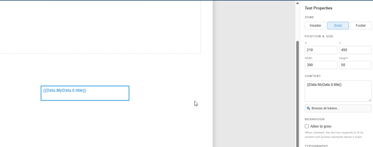 Token inserted into a text box