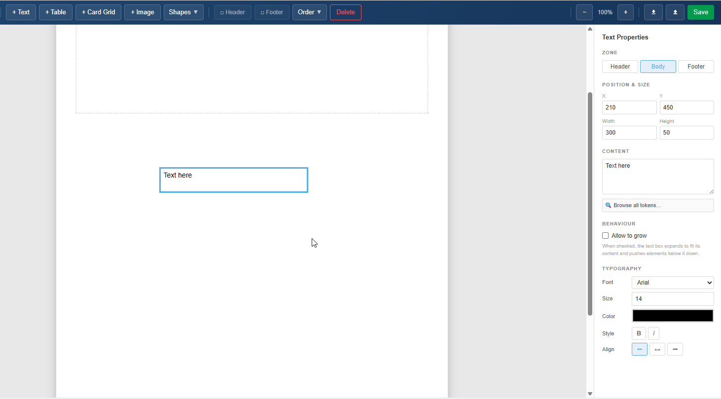 Text tool in use on the canvas