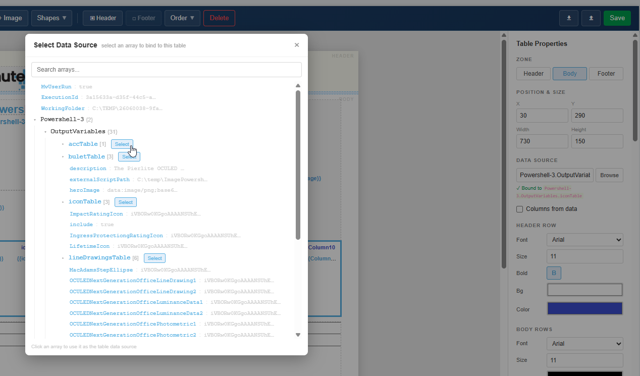 Inserting a token from the token browser