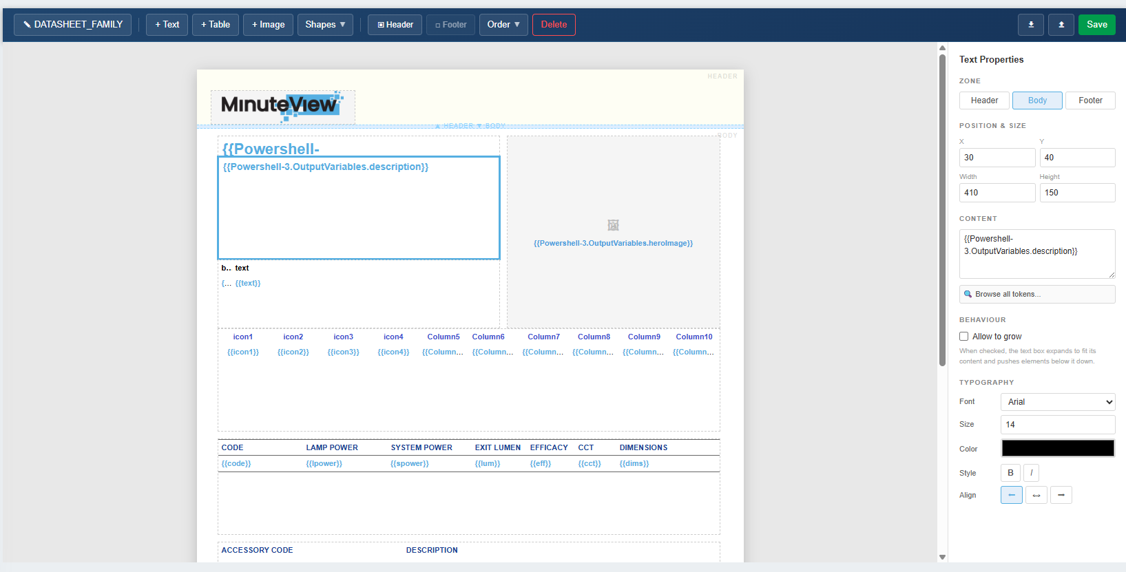 Adding a section in the template editor
