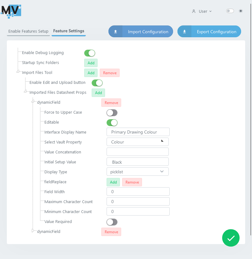 Import Files Tool Feature Setting
