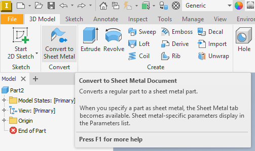 Convert to Sheet Metal