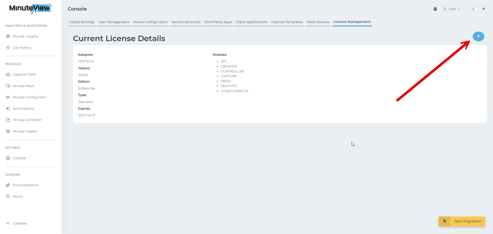 License Management Page