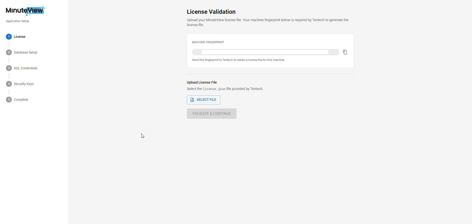 Application Setup — License Step